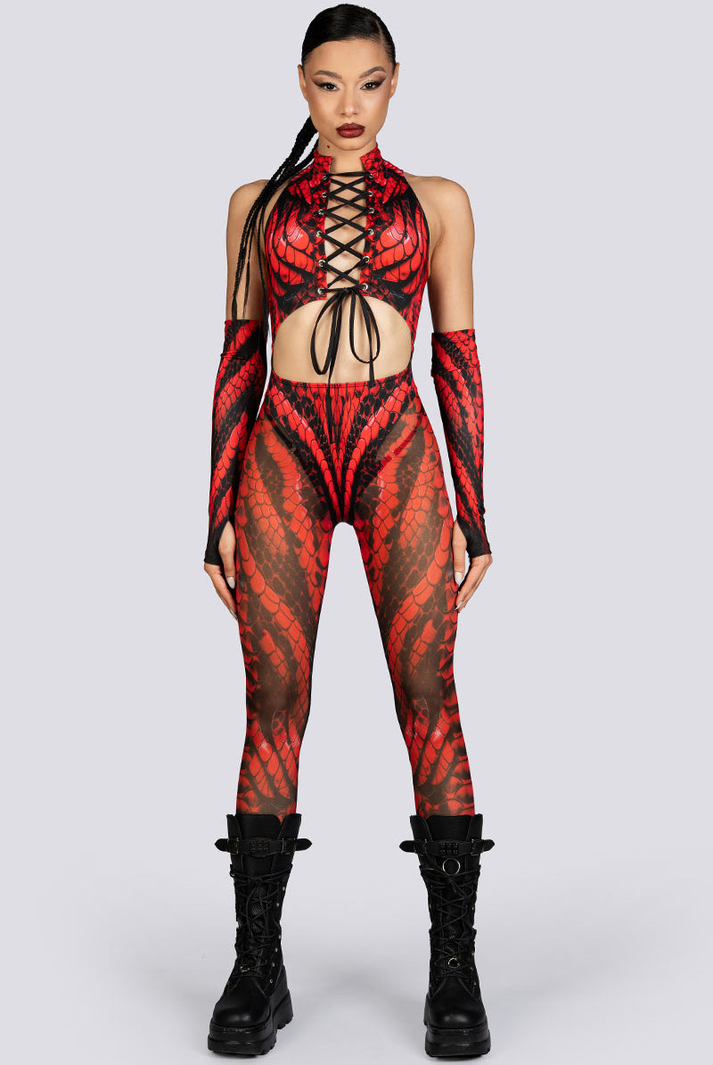 Blood Viper Lace Cut Out Catsuit Rave Halloween Costume