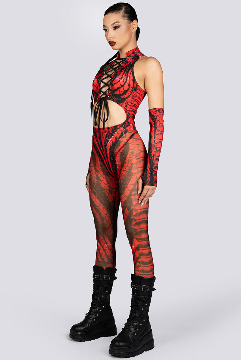 Blood Viper Lace Cut Out Catsuit Sexy Rave Halloween Costume