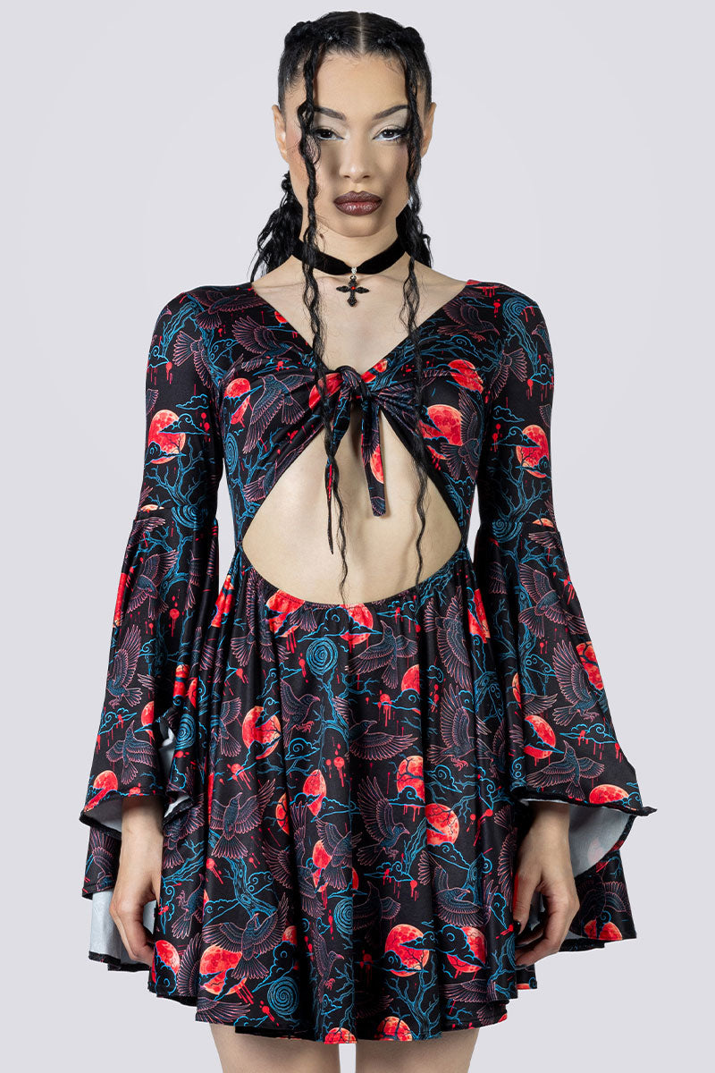 Bloodmoon Omen Front Tie Knot Dress Close Up Front Gothic Clothing
