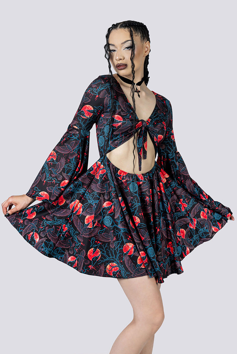 Bloodmoon Omen Front Tie Knot Dress Front Close Up Goth Wear