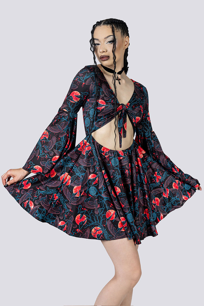 Bloodmoon Omen Front Tie Knot Dress Front Close Up Goth Wear