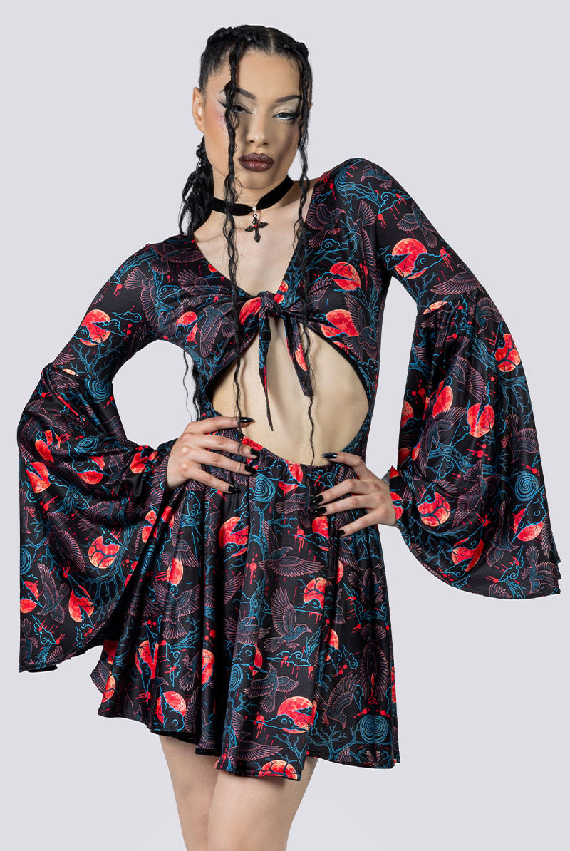 Bloodmoon Omen Front Tie Knot Dress Front Goth Clothing