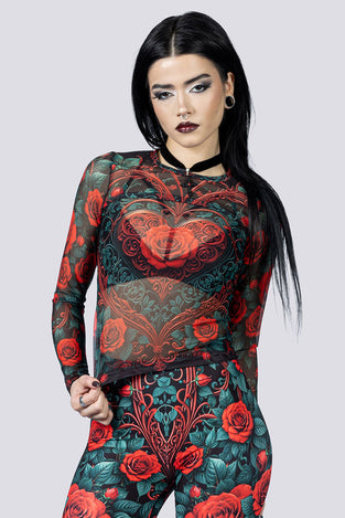 Bloodrose Leggings Set Close Up Goth Clothing