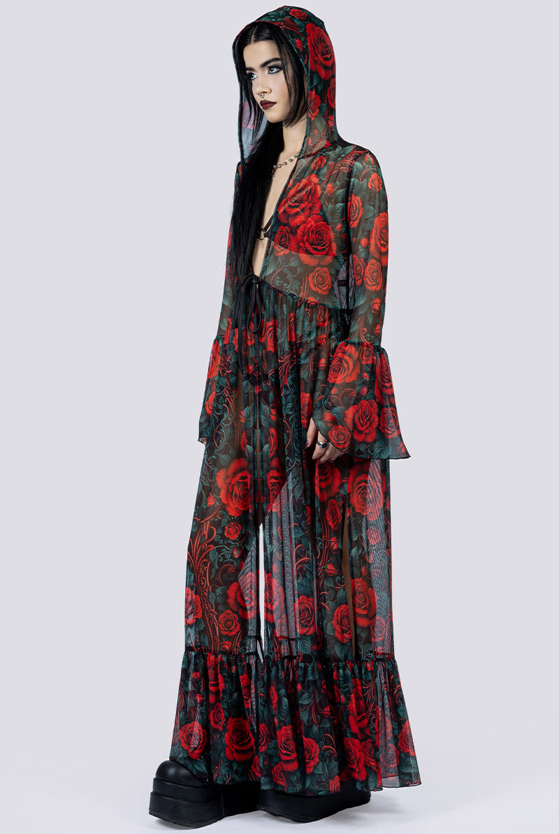 Bloodrose Sheer Robe Side Gothic Clothing