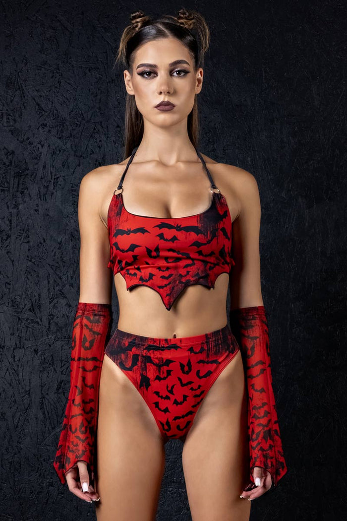 Rave Outfit Bloody Night Mini Clasp Skirt Set Close Front View