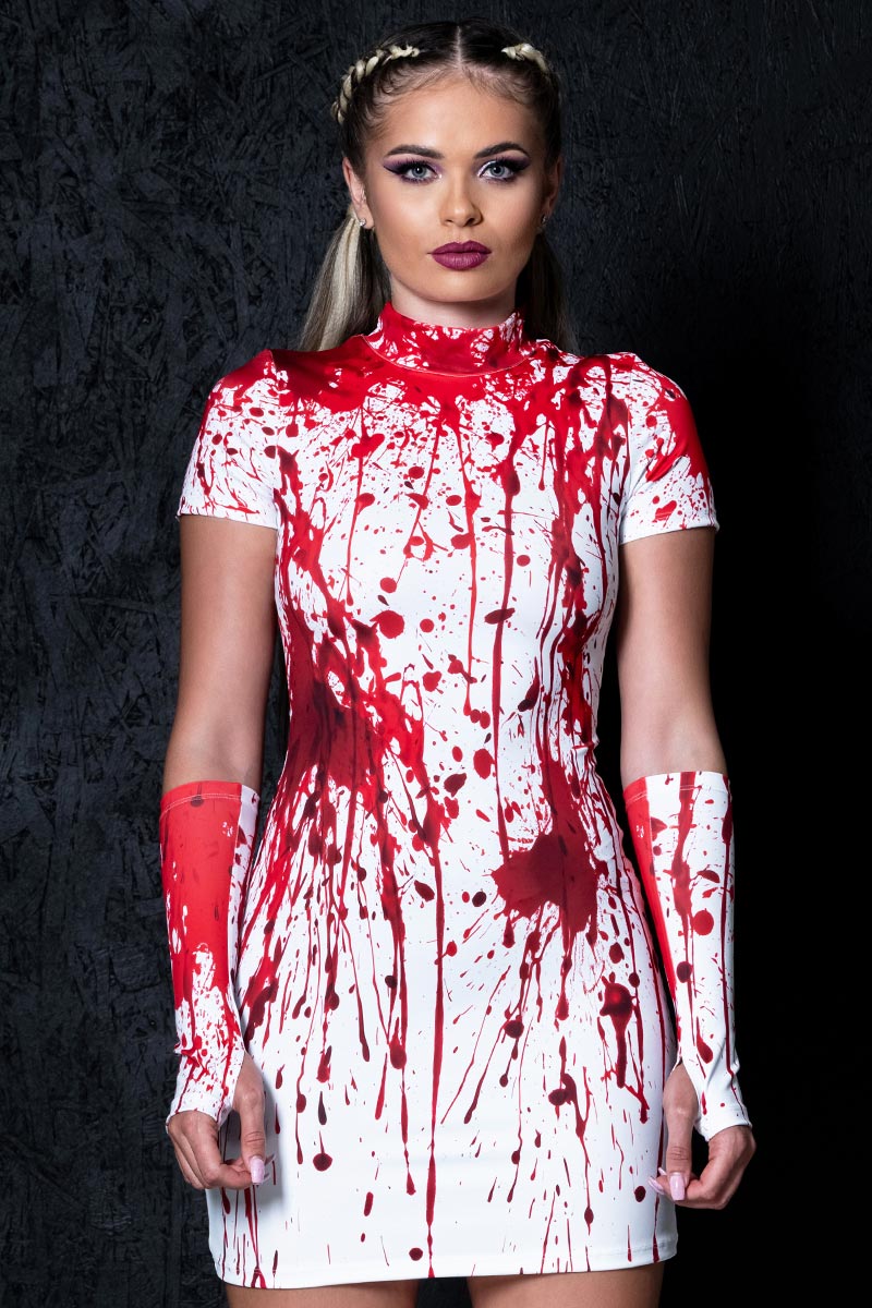 Bloody Nurse Short Sleeves Mini Dress Front View