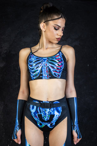 Rave Outfit Blue Sapphire Skeleton Chaps Pants Set