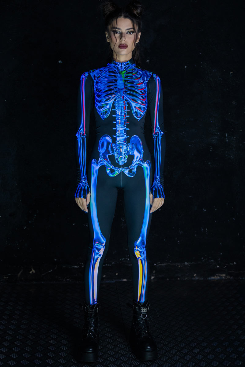 Blue Sapphire Skeleton Full Body Costume for Halloween | Devil Walking