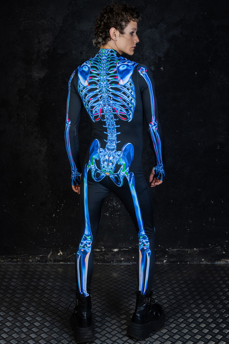 Blue Sapphire Skeleton Male Costume Back View