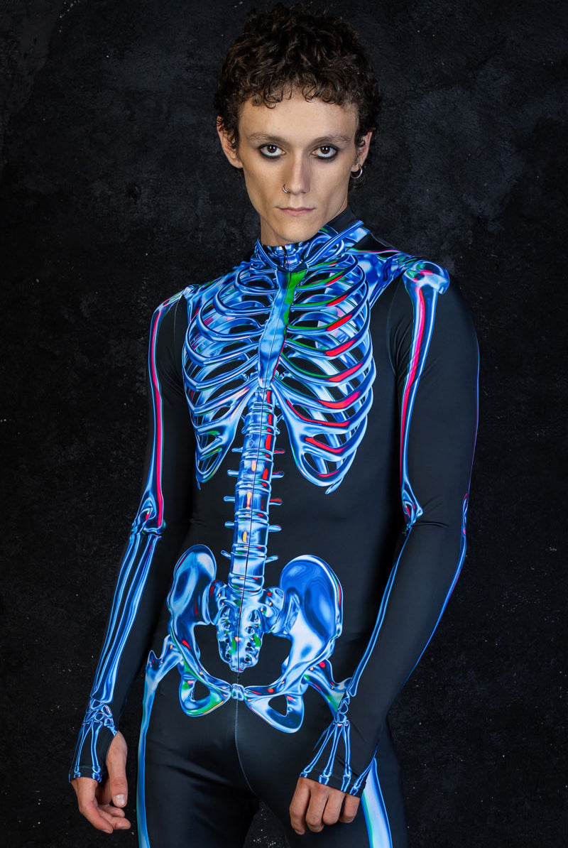 Blue Sapphire Skeleton Male Costume Close View