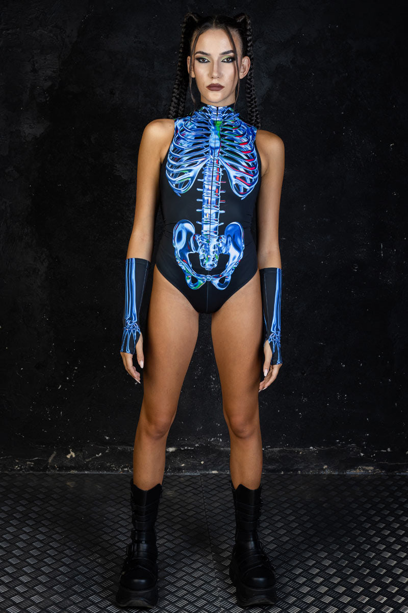 Blue Sapphire Skeleton Sleeveless Bodysuit Full View