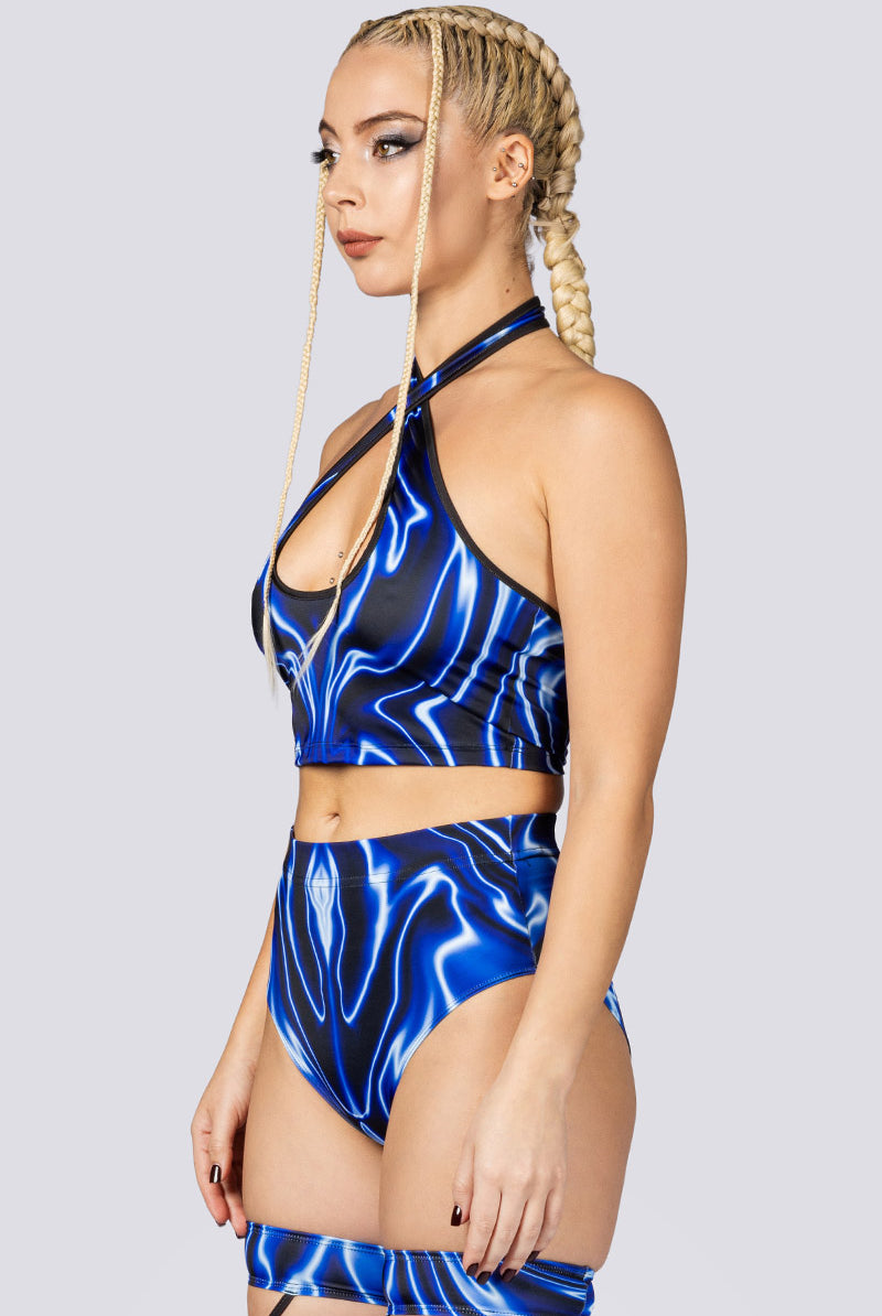 Blue Voltage Booty Shorts Set Close Side View