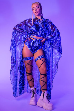 Rave Outfit Blue Voltage Booty Shorts Set Full Uv View