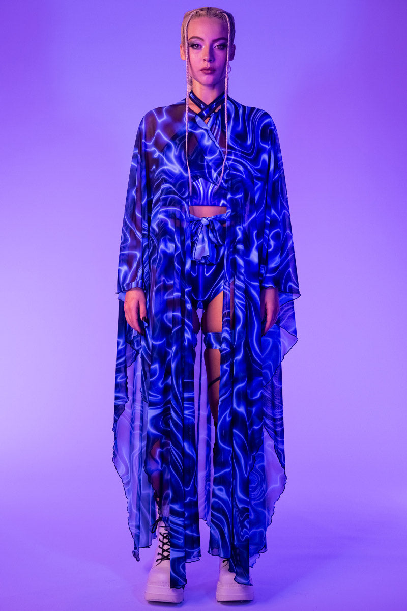 Blue Voltage Rave Kimono Front UV View