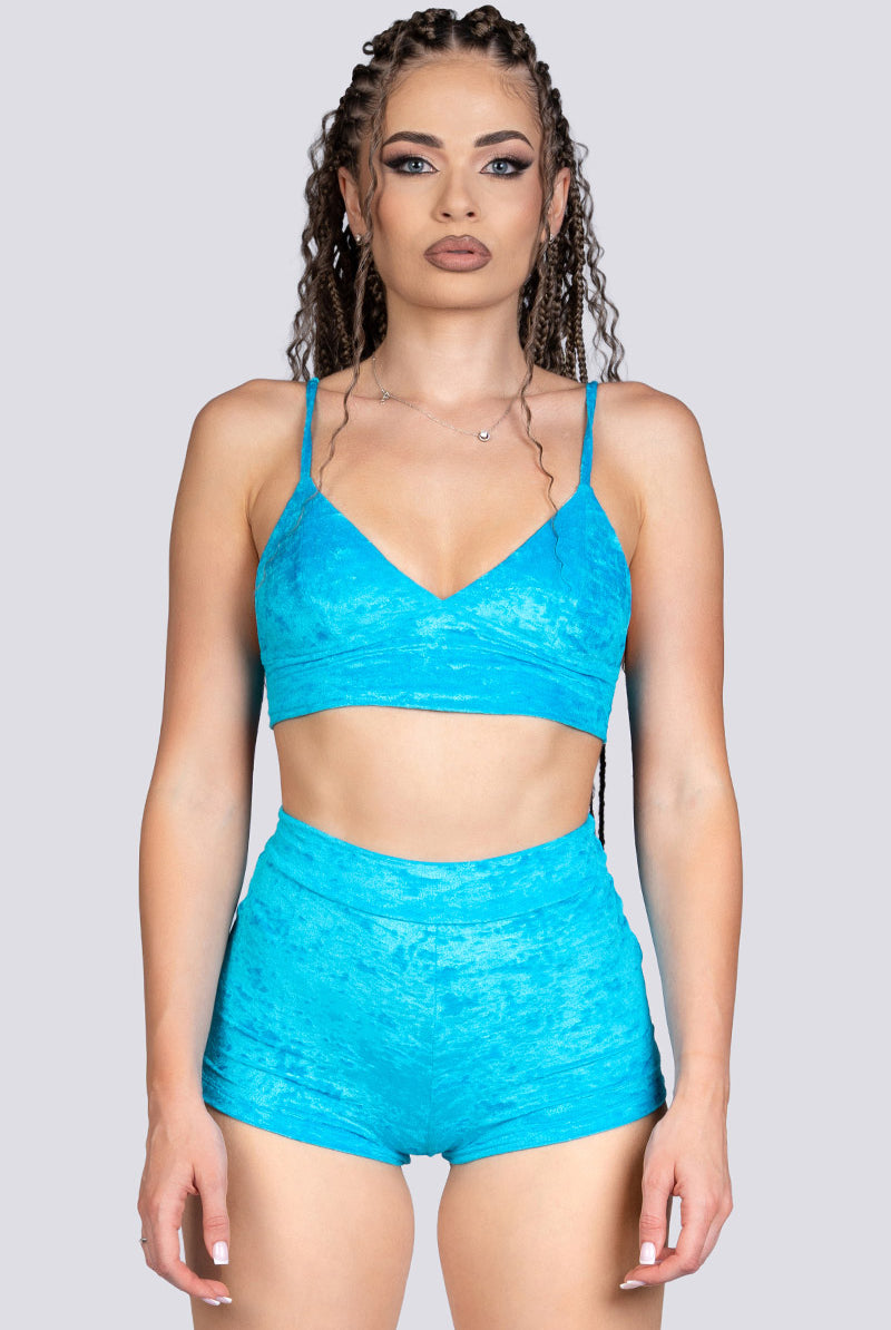 Blue Whisper Velvet Bralette Top - Stripper Outfit