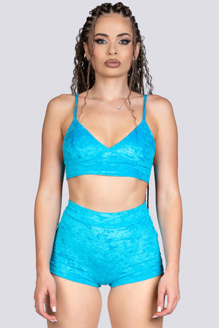 Blue Whisper Velvet Bralette Top - Stripper Outfit