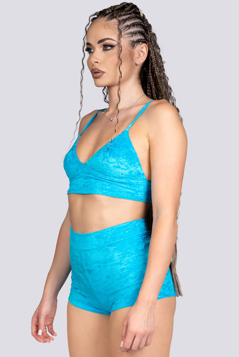 Blue Whisper Velvet High Rise Booty Shorts Stripper Wear