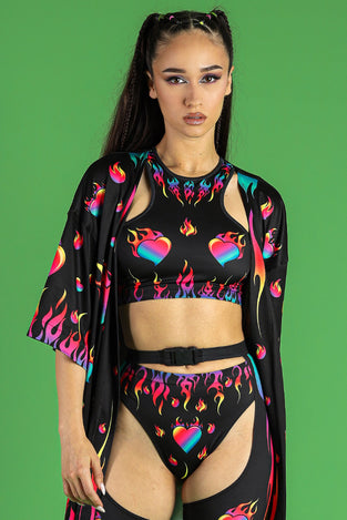 Rave Outfit Burning Desire Chaps Pants & Shorts Set Close View Open