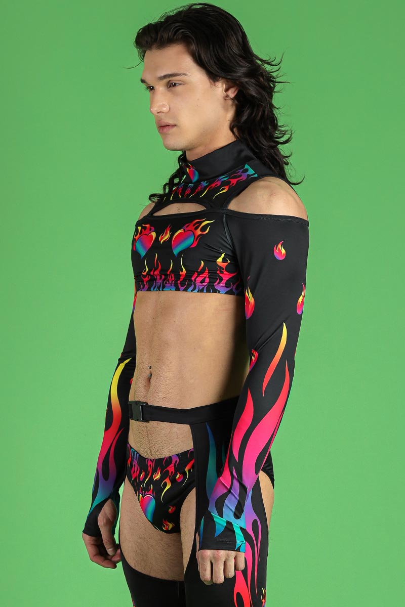 Burning Desire Men's Cold Shoulder Crop Top - Main Image