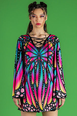 Rave Outfit Butterfly Queen Bell Sleeve Dress Close View