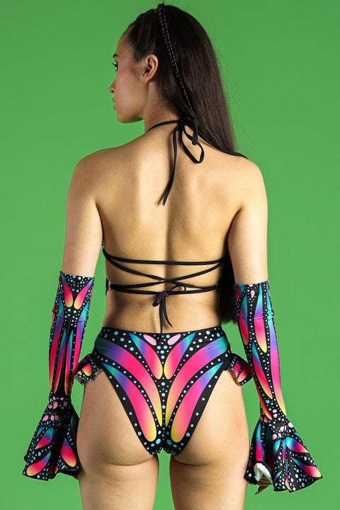 Rave Outfit Butterfly Queen Cut Out Ruffle Shorts Set Back View