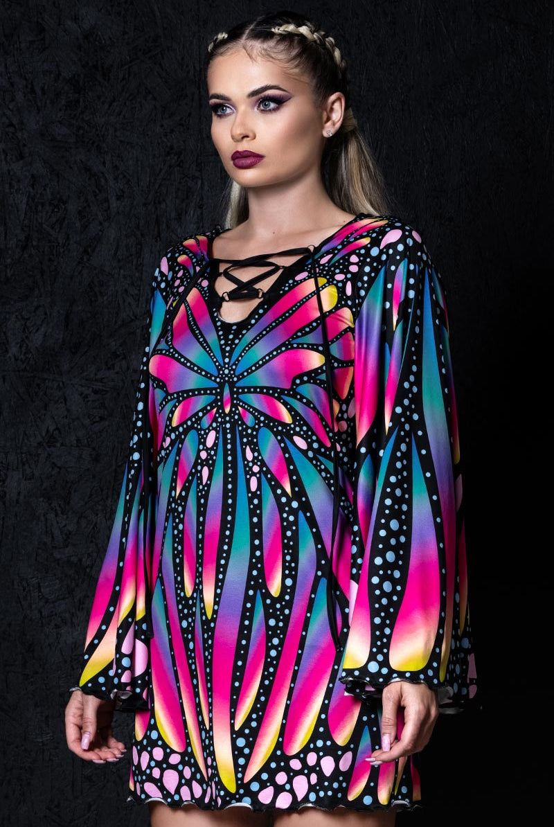 Butterfly Queen Halloween Bell Sleeve Dress Side View