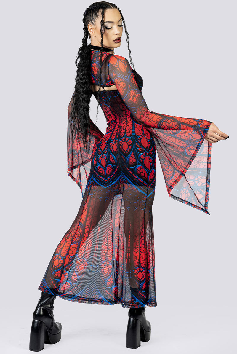 Cathedral Of Sin Mesh Maxi Dress Back Full Body Goth Fashion