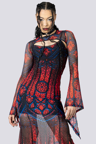 Cathedral Of Sin Mesh Maxi Dress Close Up Goth Clothing