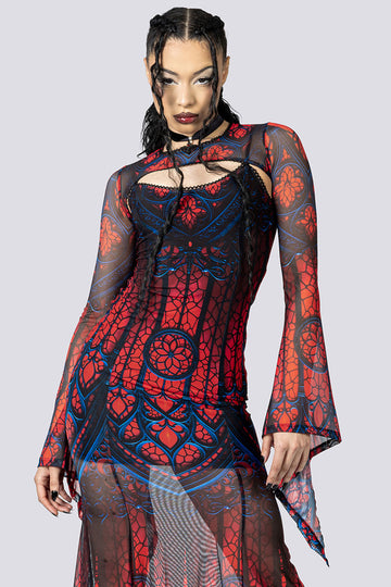 Cathedral of Sin Mesh Maxi Dress – Witchy Clothing in Red & Black, S