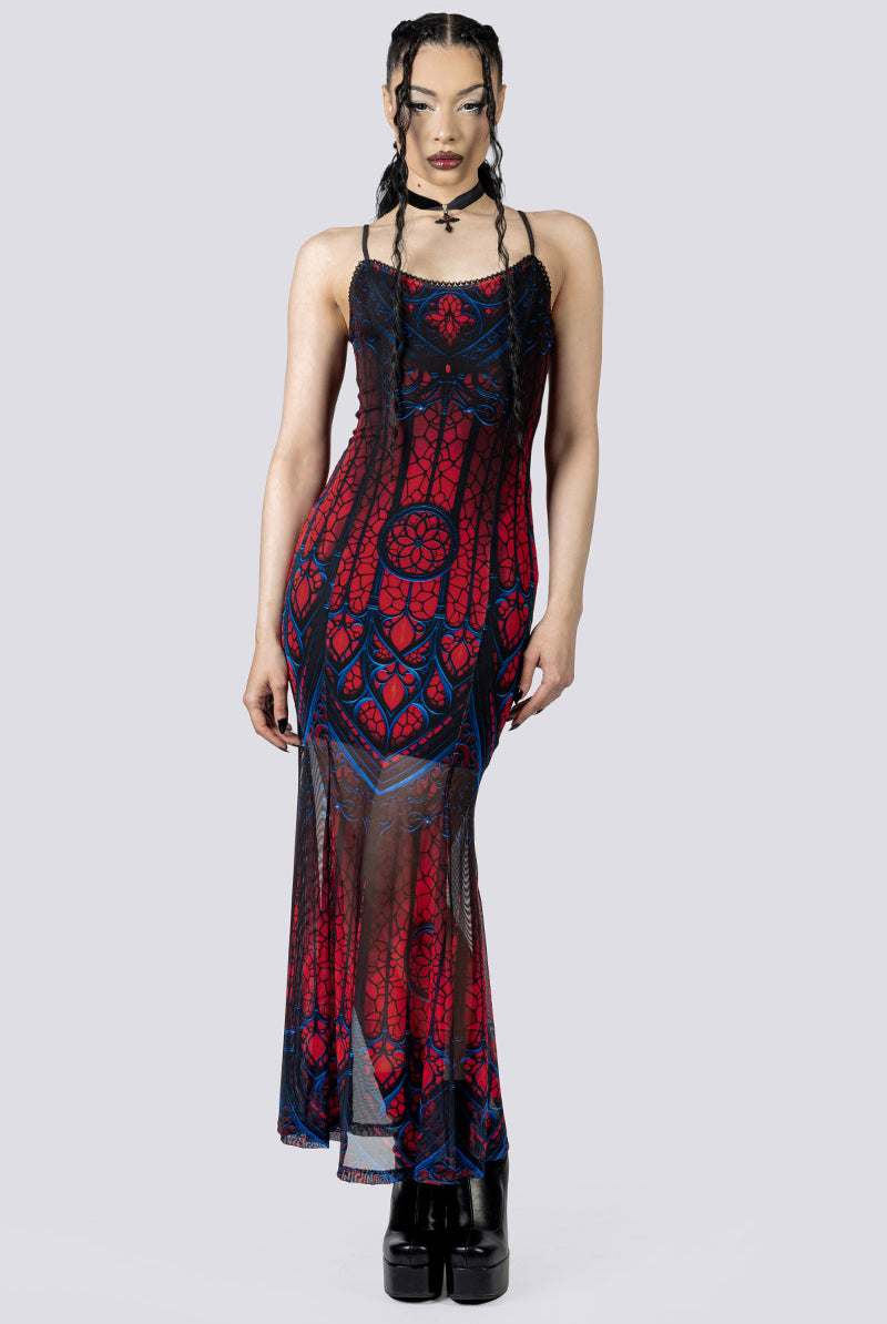 Cathedral Of Sin Mesh Maxi Dress Front Gothic Clothing