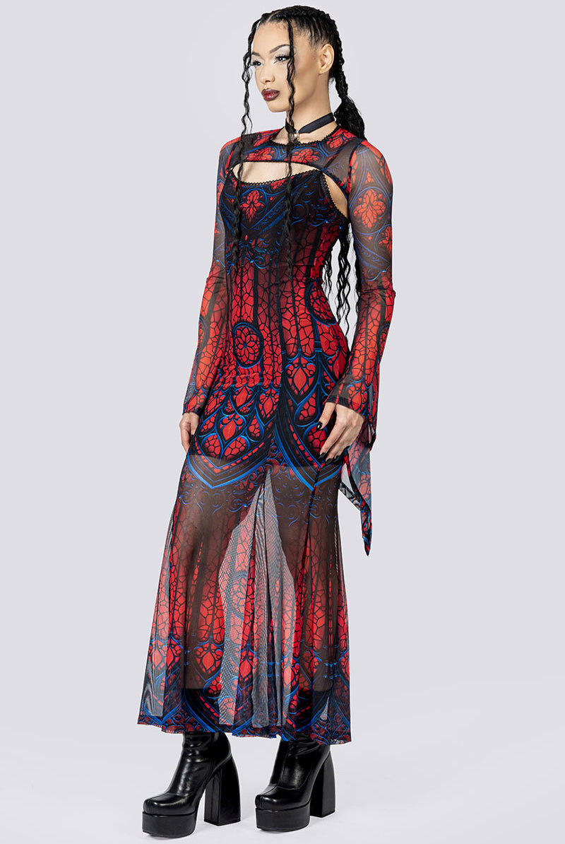 Cathedral Of Sin Mesh Maxi Dress Side Goth Wear
