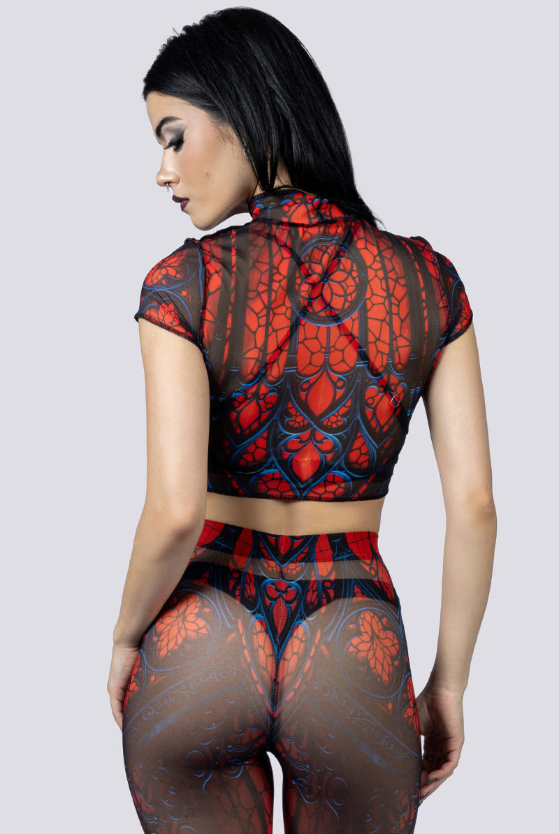 Cathedral Of Sin Mock Neck Crop Tee Back Gothic Outfits