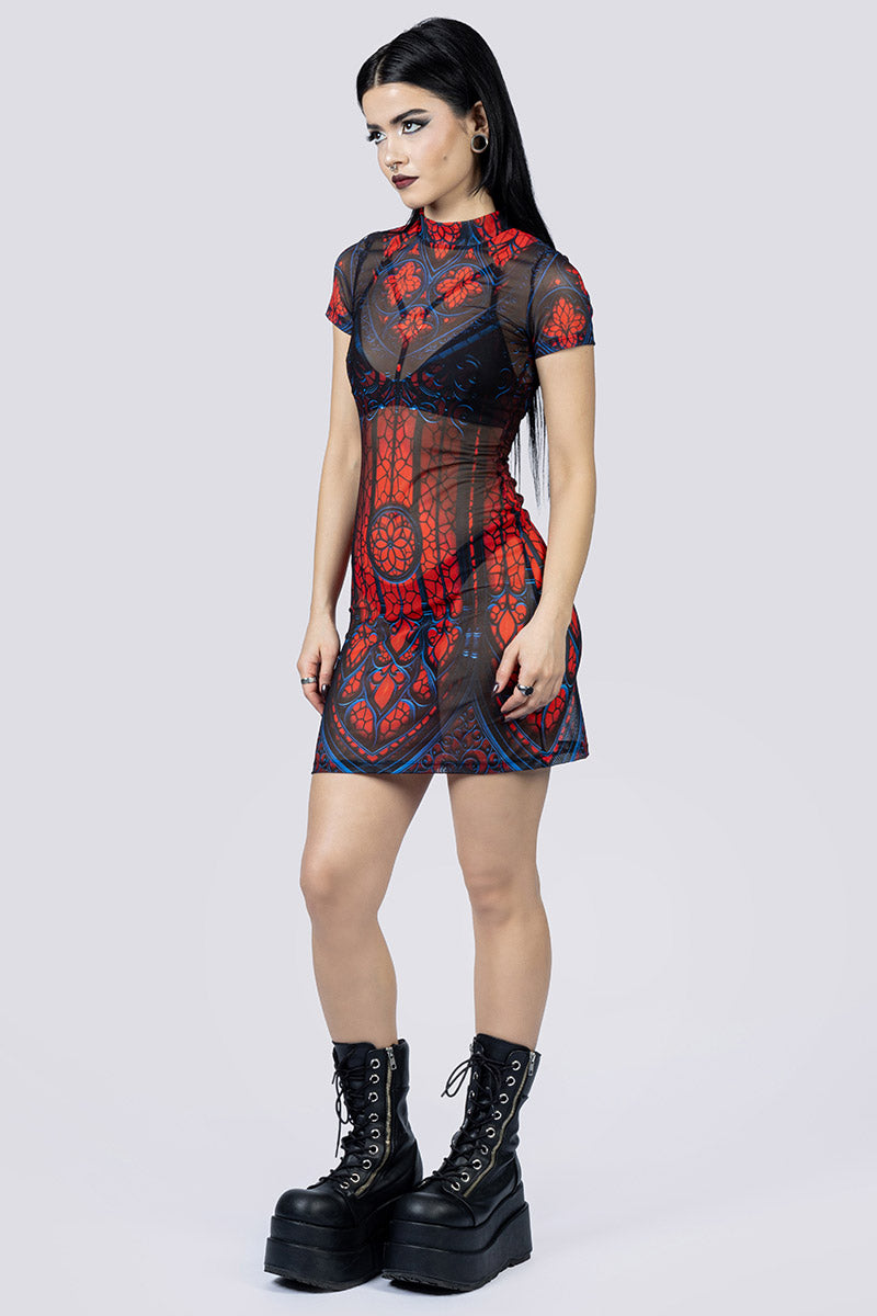 Cathedral Of Sin Sheer Mini Dress Side Goth Clothing