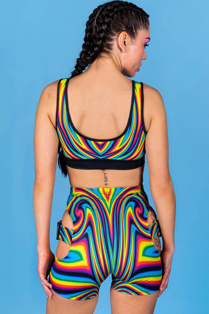 Rave Outfit Chroma Rebel Buckle Biker Shorts Set Back View