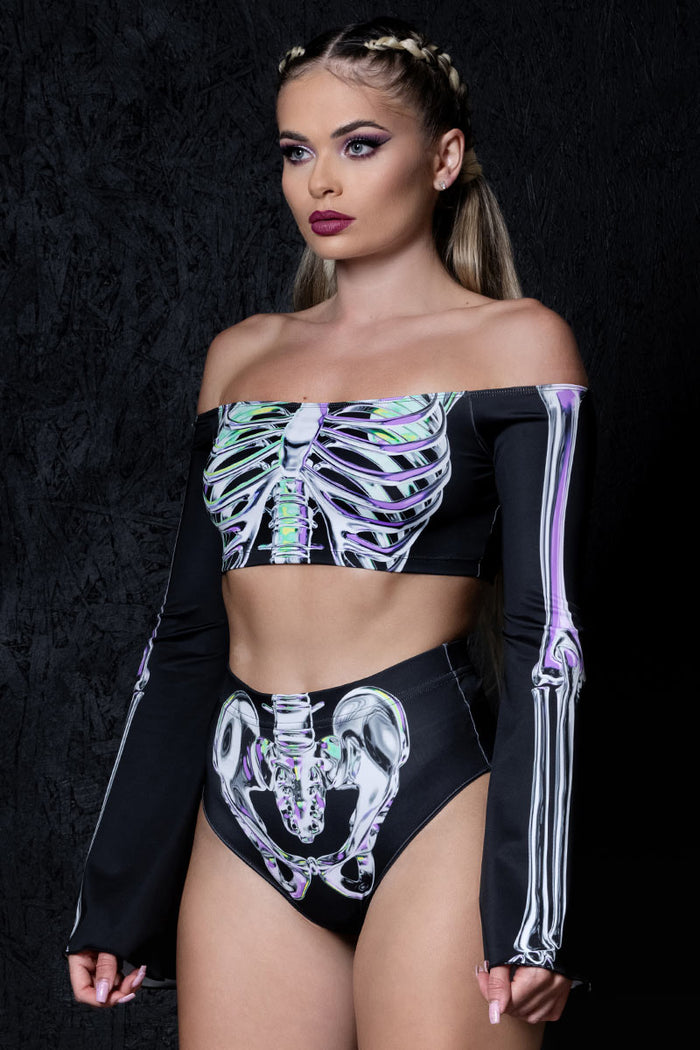 Rave Outfit Chromatic Skeleton Booty Shorts Set Side View