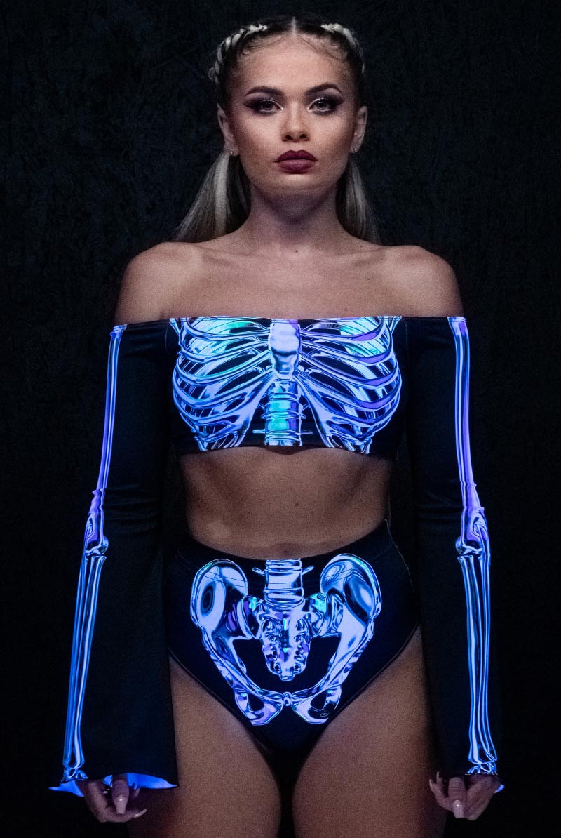 Chromatic Skeleton Booty Shorts Set UV Front View