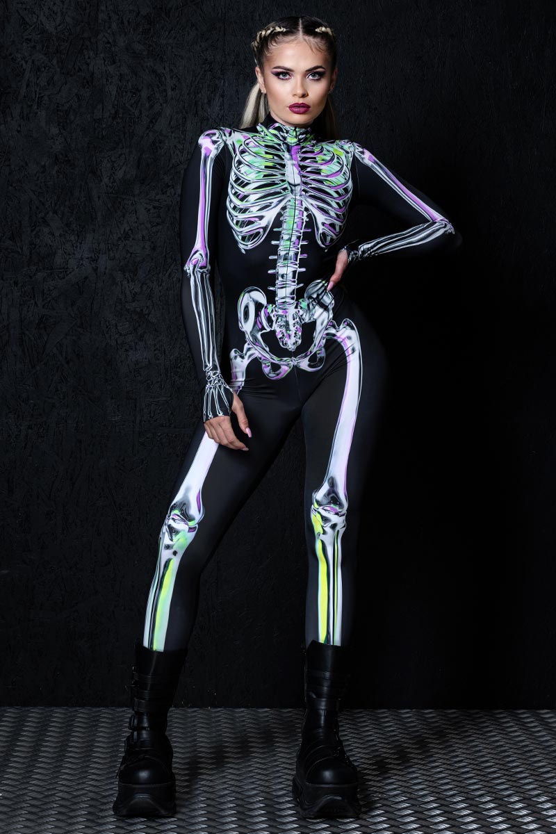 Sexy Chromatic Skeleton Costume For Halloween Devil Walking sexy-chromatic-skeleton-costume-for-halloween-devil-walking