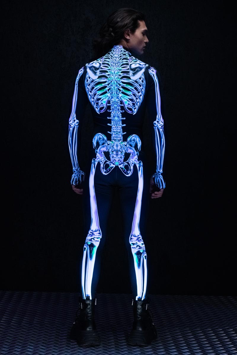 Chromatic Skeleton Men's Costume UV Back View