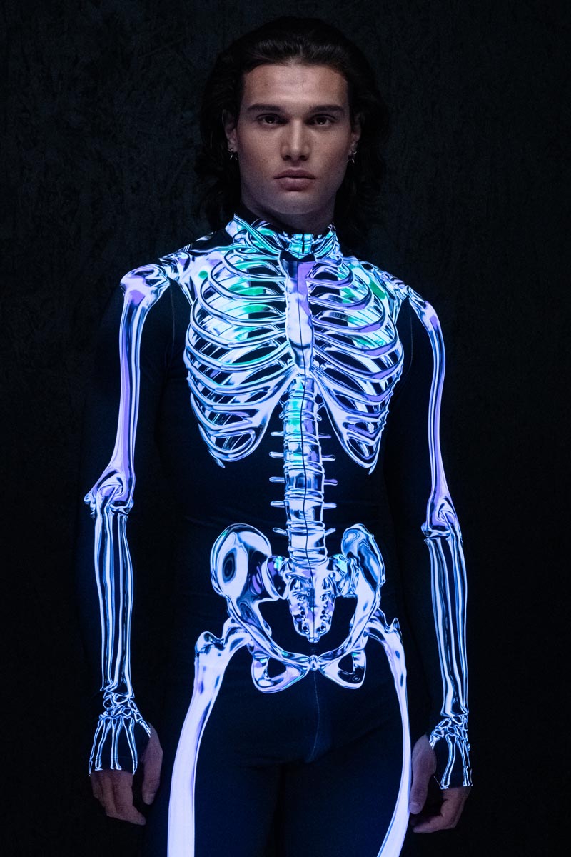 Chromatic Skeleton Men's Costume UV Close View