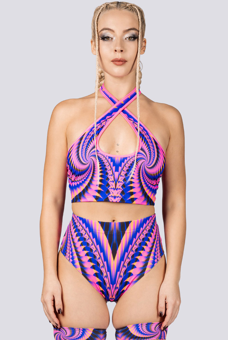 Circus Babe Criss Cross Halter Top Close View
