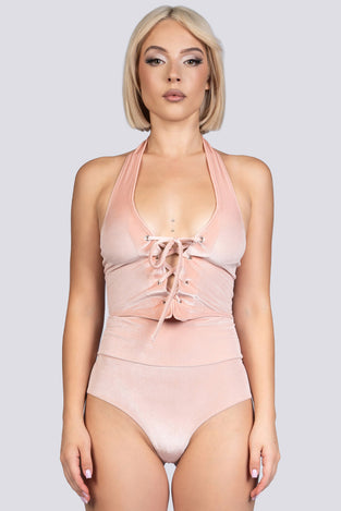 Coffee Cream Corset Top - Beige Velvet Stripper Outfit