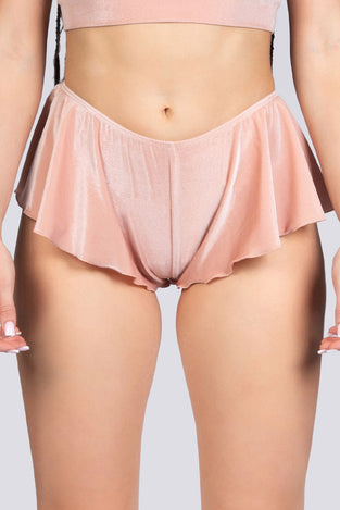 Coffee Cream Flare Shorts - Beige Velvet Stripper Outfit
