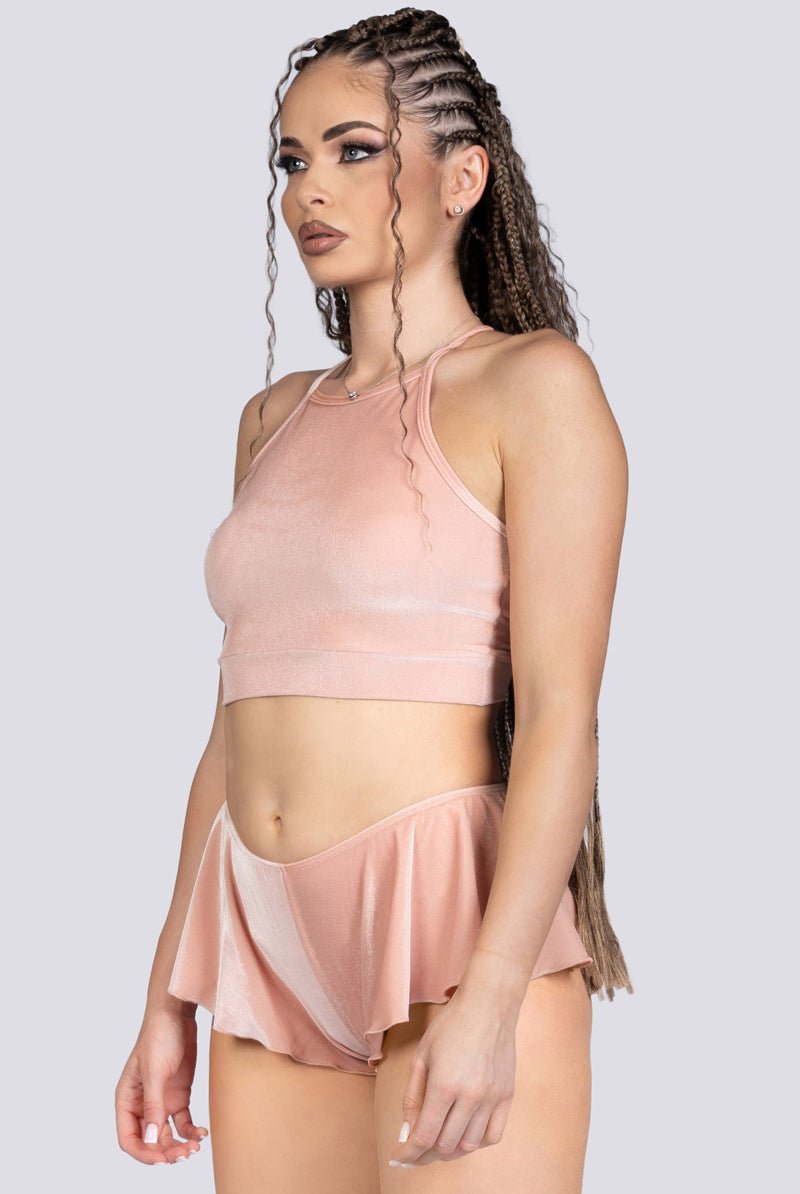 Coffee Cream Flare Shorts - Beige Velvet Stripper Wear