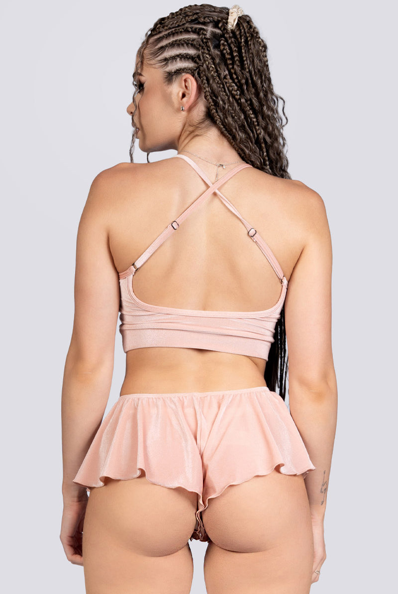 Coffee Cream Halter Crop Top - Beige Velvet Exotic Dancewear