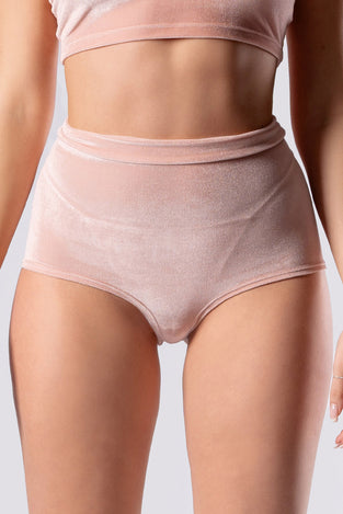 Rave Outfit Coffee Cream High Rise Booty Shorts Beige Velvet Close View
