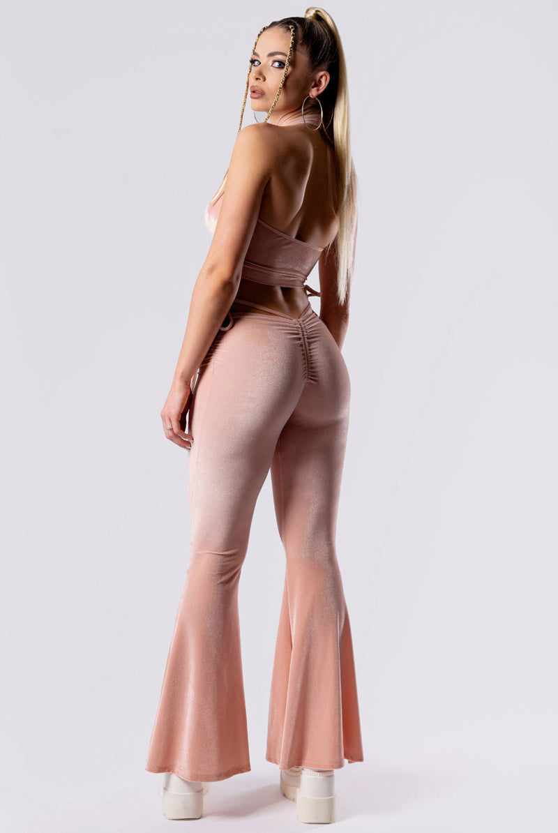 coffee-cream-hip-strap-flare-pants-beige-velvet-back-side-view