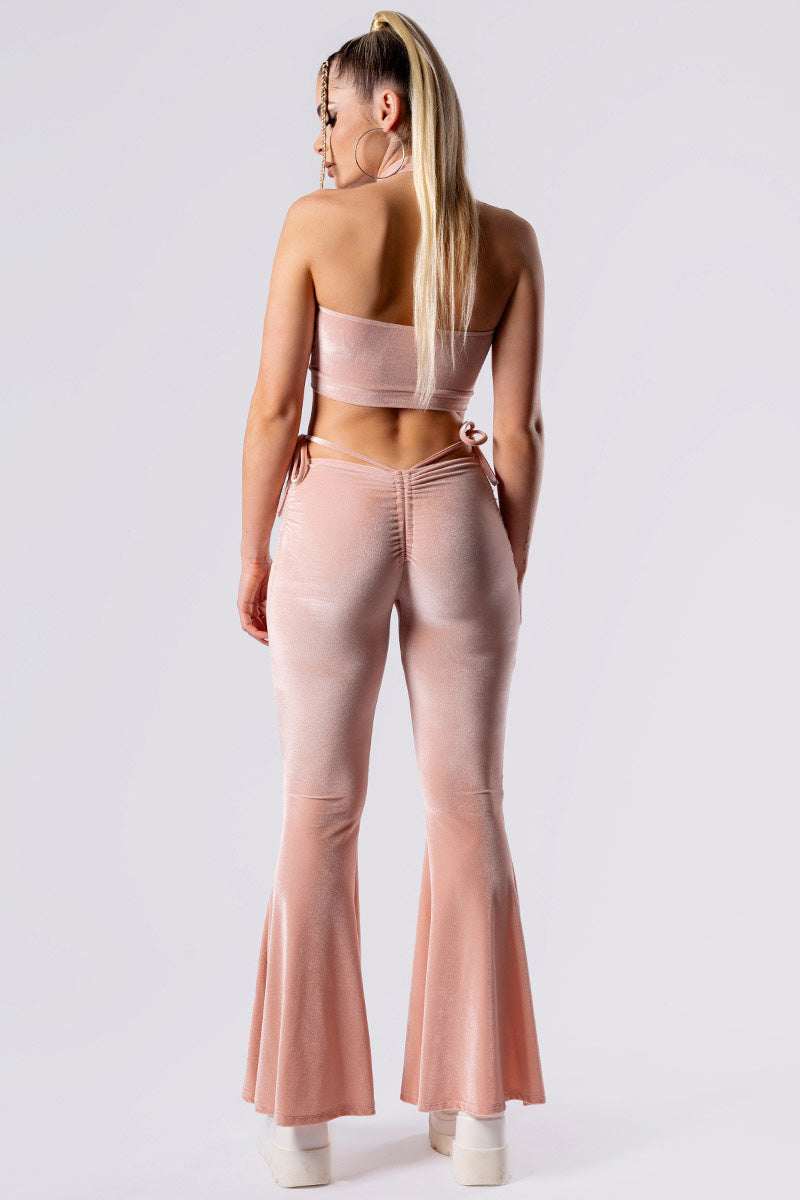 Coffee Cream Hip Strap Flare Pants Beige Velvet - Main Image