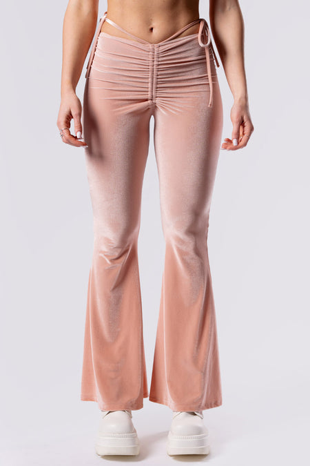coffee-cream-hip-strap-flare-pants-beige-velvet-close-front-view