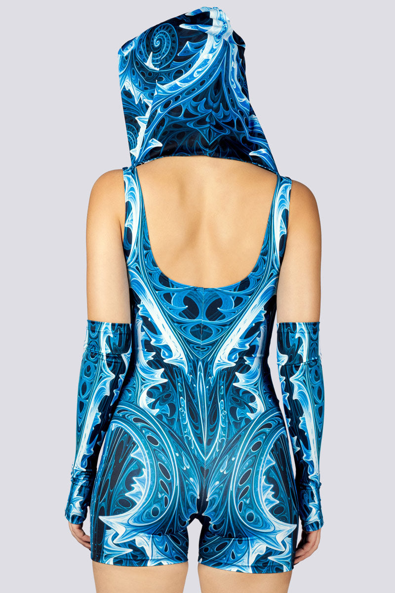 Cold Genesis Hooded Romper Close Back View