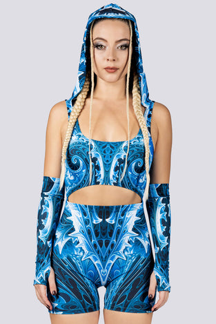 Rave Outfit Cold Genesis Hooded Romper Close Front View